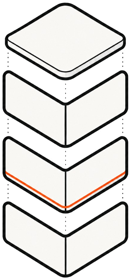Tehdoo process as four stacked layers of the studio mark